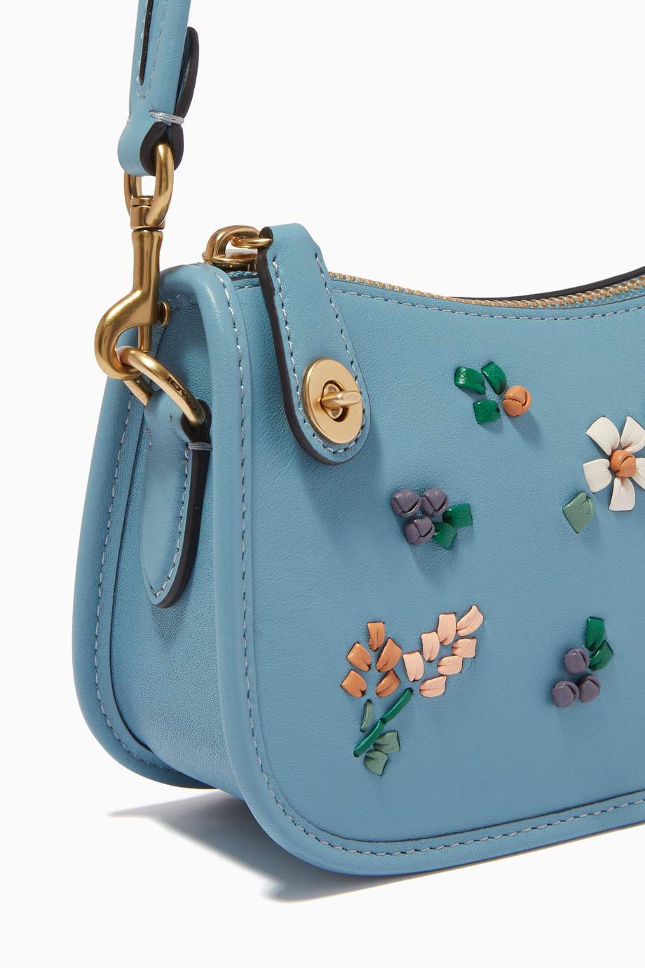 Shop Coach Blue Swinger 20 with Floral Embroidery in Leather for Wo