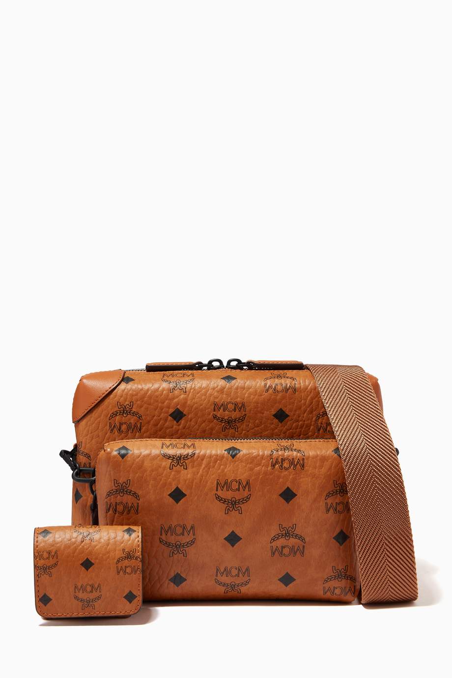 Shop MCM Brown Small Soft Berlin Multifunction Crossbody in Visetos for