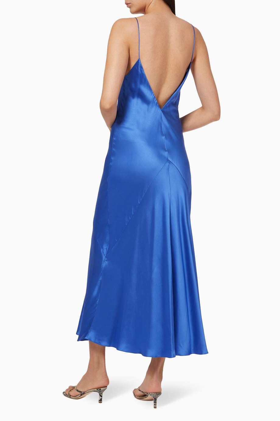 Shop Studio Amelia Blue Liquid Bias Satin Slip Dress for Women Ounass Kuwait