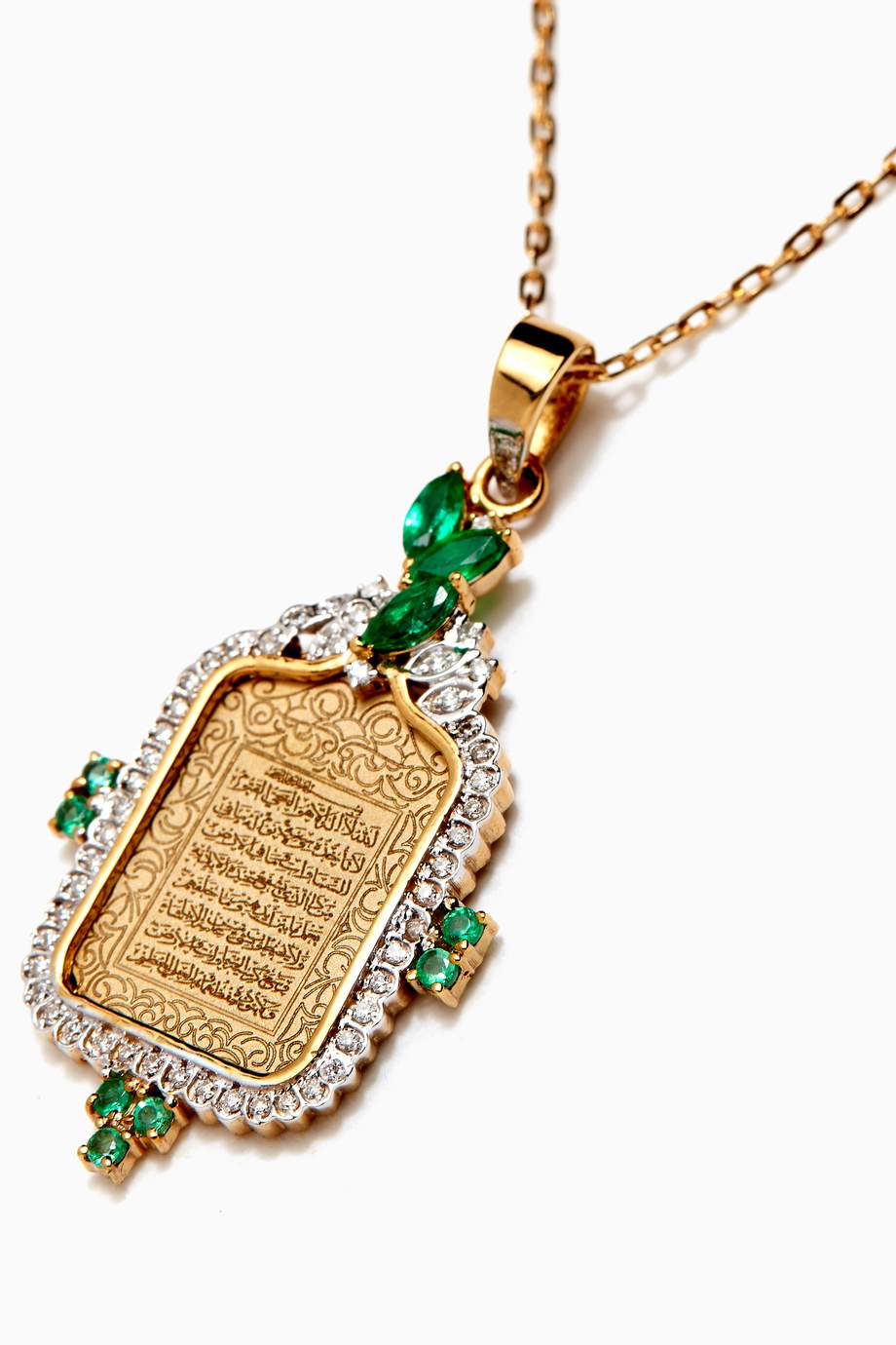 Shop Kamushki Yellow Ayut al Kursi Emerald Pendant with Diamonds in