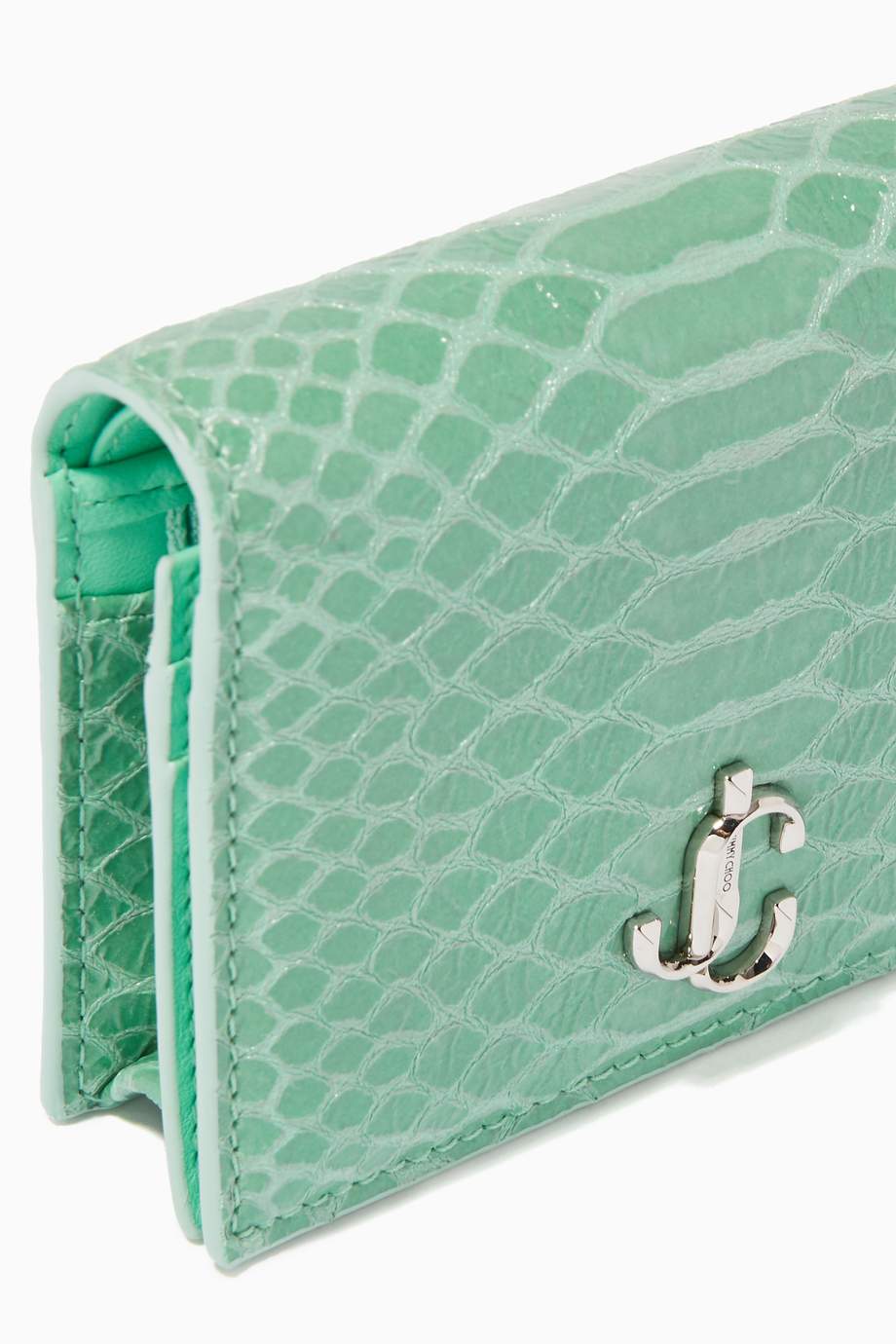 Shop Jimmy Choo Green Hanne Wallet in Gel Snake-printed Leather for ...