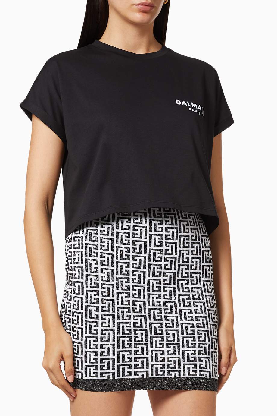 balmain cropped flocked cotton jersey t shirt