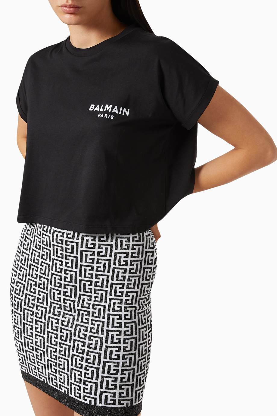 balmain cropped flocked cotton jersey t shirt