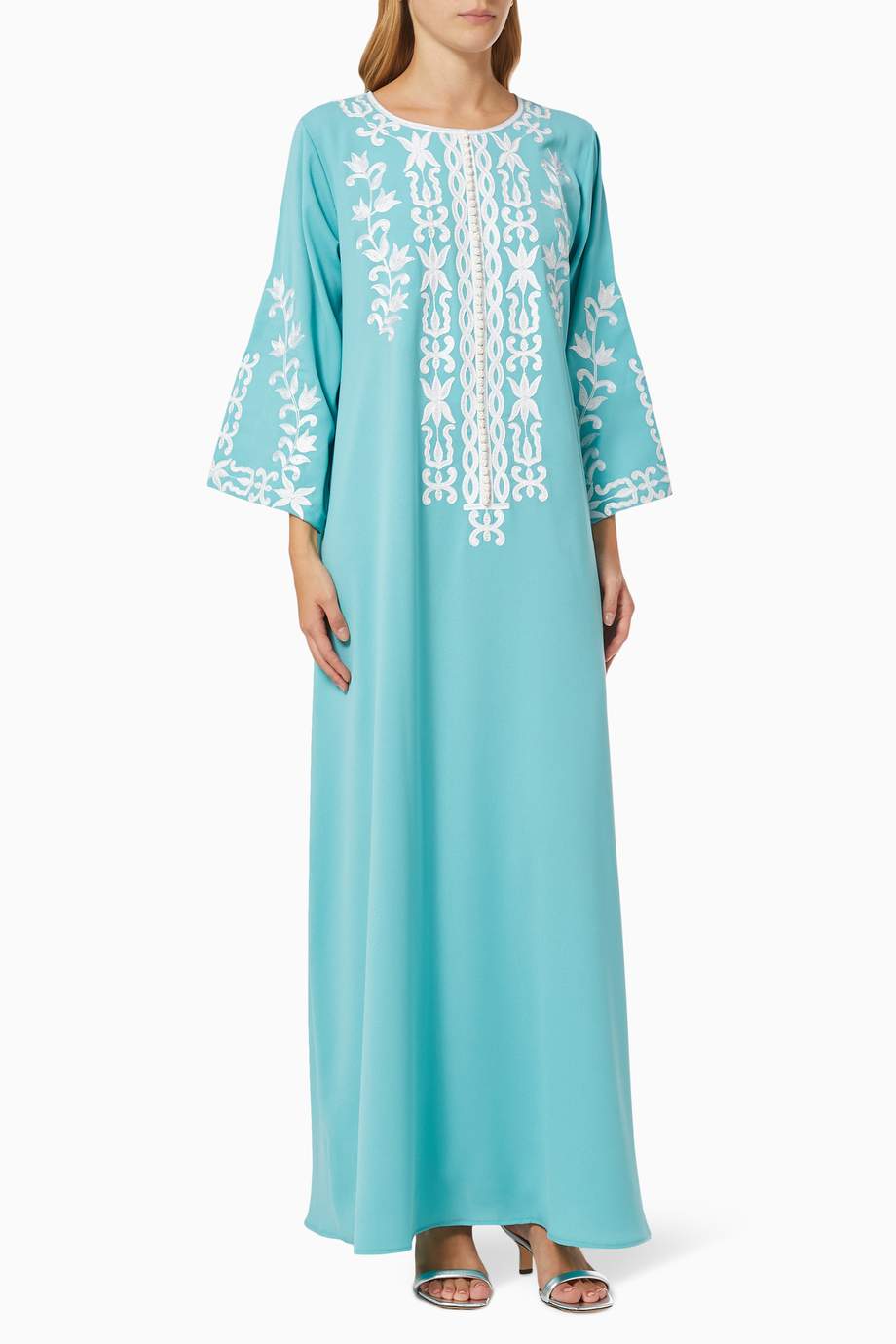 Shop El Sefeefa Blue Embroidered Jalabiya in Crepe for Women | Ounass Saudi
