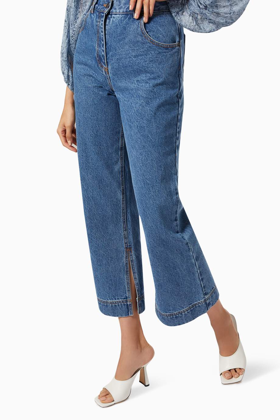 Shop SHONA JOY Blue Emily Straight Leg Jeans with Split for Women ...
