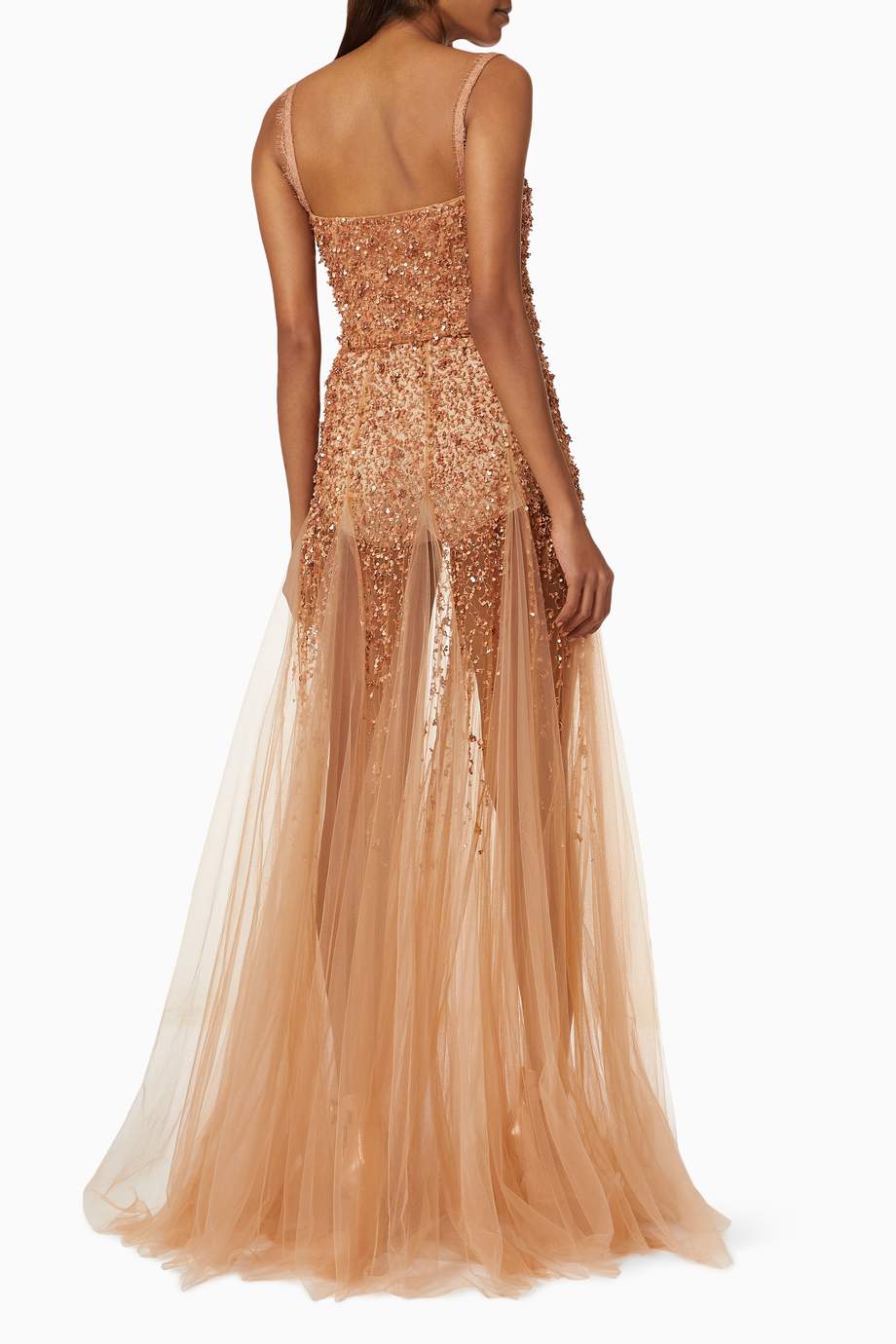 Shop Elisabetta Franchi Pink Gown In Degradé Sequin Bead Tulle For Women Ounass Uae 