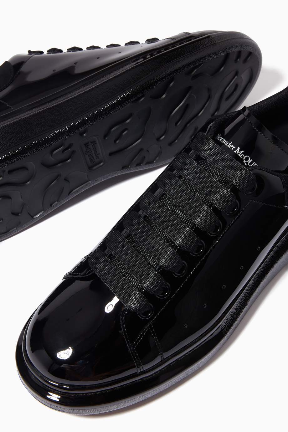 Shop Alexander McQueen Black Oversized Sneakers in Patent Leather for