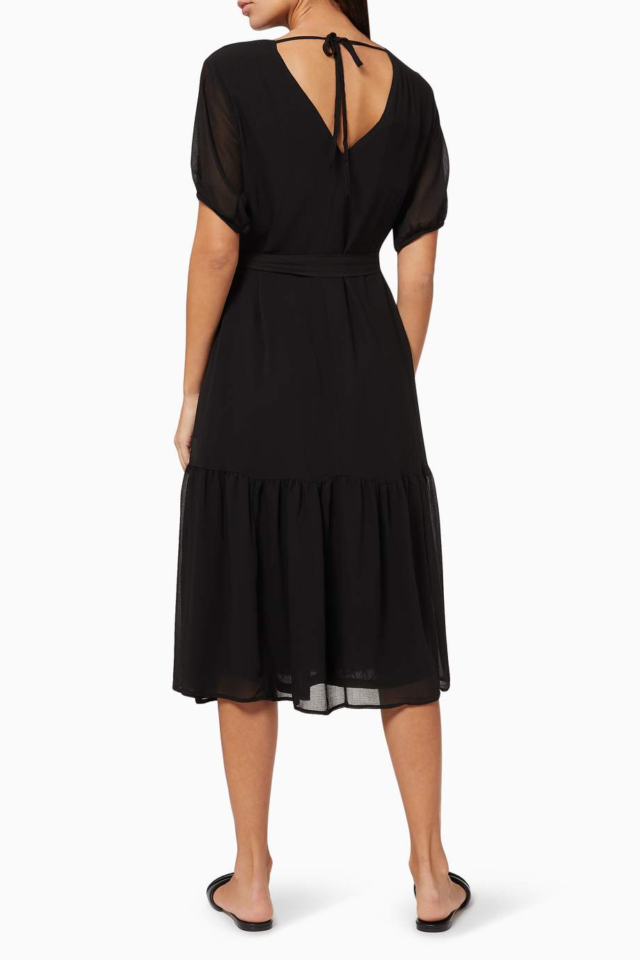 Shop Selected Femme Black Tiestring Dress in Recycled Polyester for