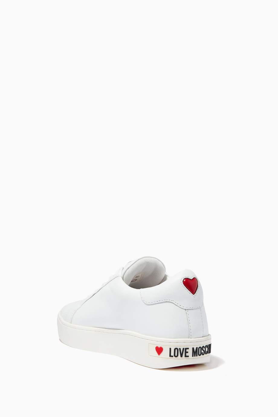Shop Love Moschino White Heart-motif Logo Sneakers in Leather for Women ...
