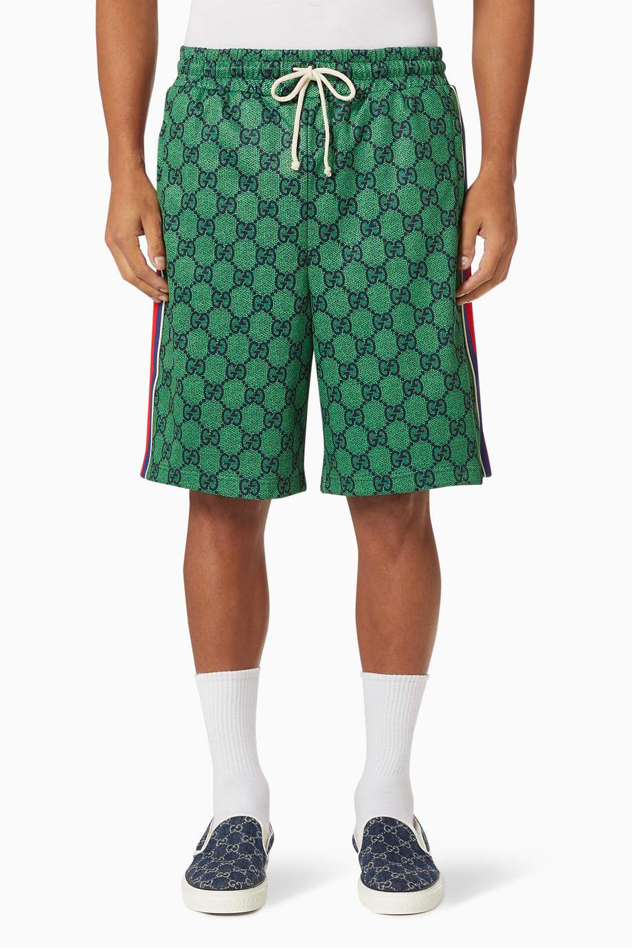 Shop Gucci Green GG Basketball Shorts in Technical Jersey for Men ...