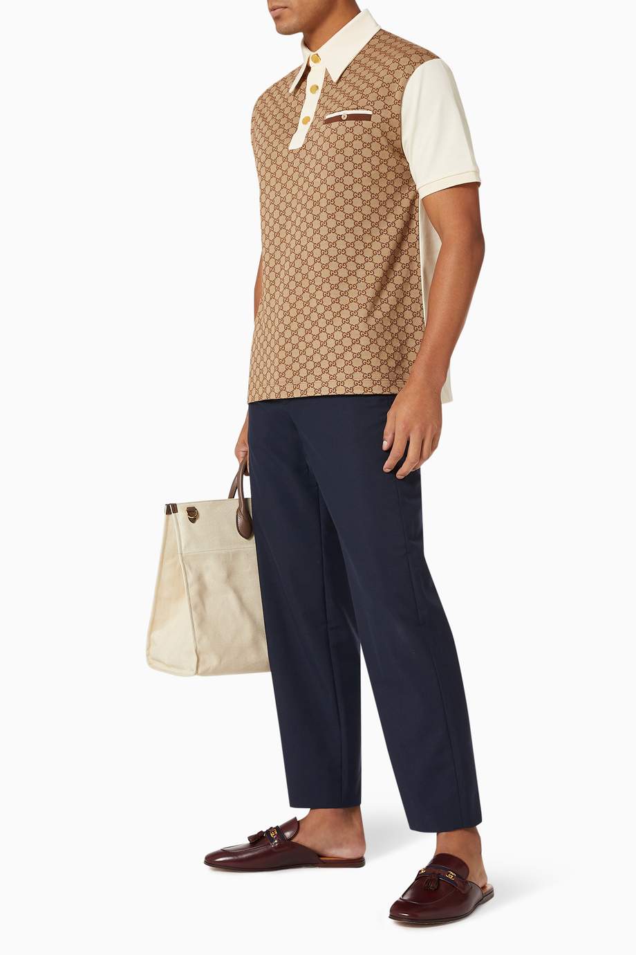 Shop Gucci Brown Polo Shirt in GG Silk Cotton Jersey Jacquard for Men