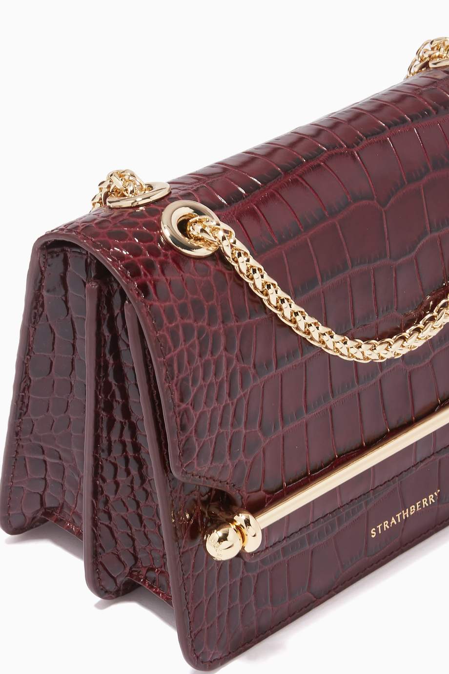 Shop Strathberry Burgundy Mini East/West Bag in Croc-embossed Leather ...