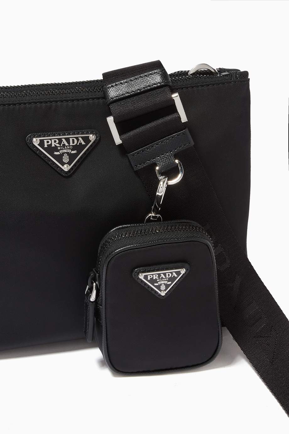 Shop Prada Black Triangle Logo Crossbody Bag in Re-Nylon for Men ...