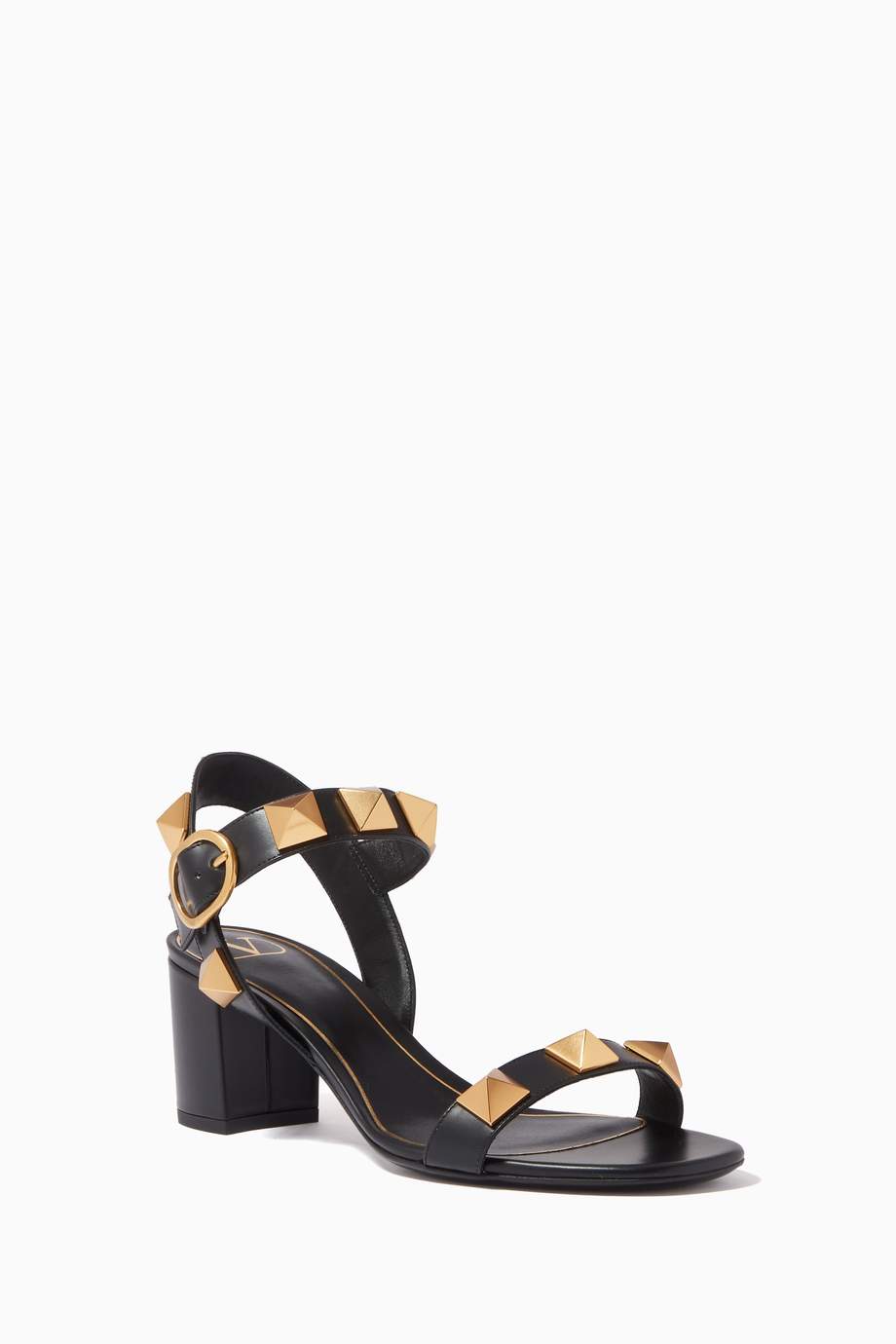 Shop Valentino Black Valentino Garavani Roman Stud Sandals in Leather