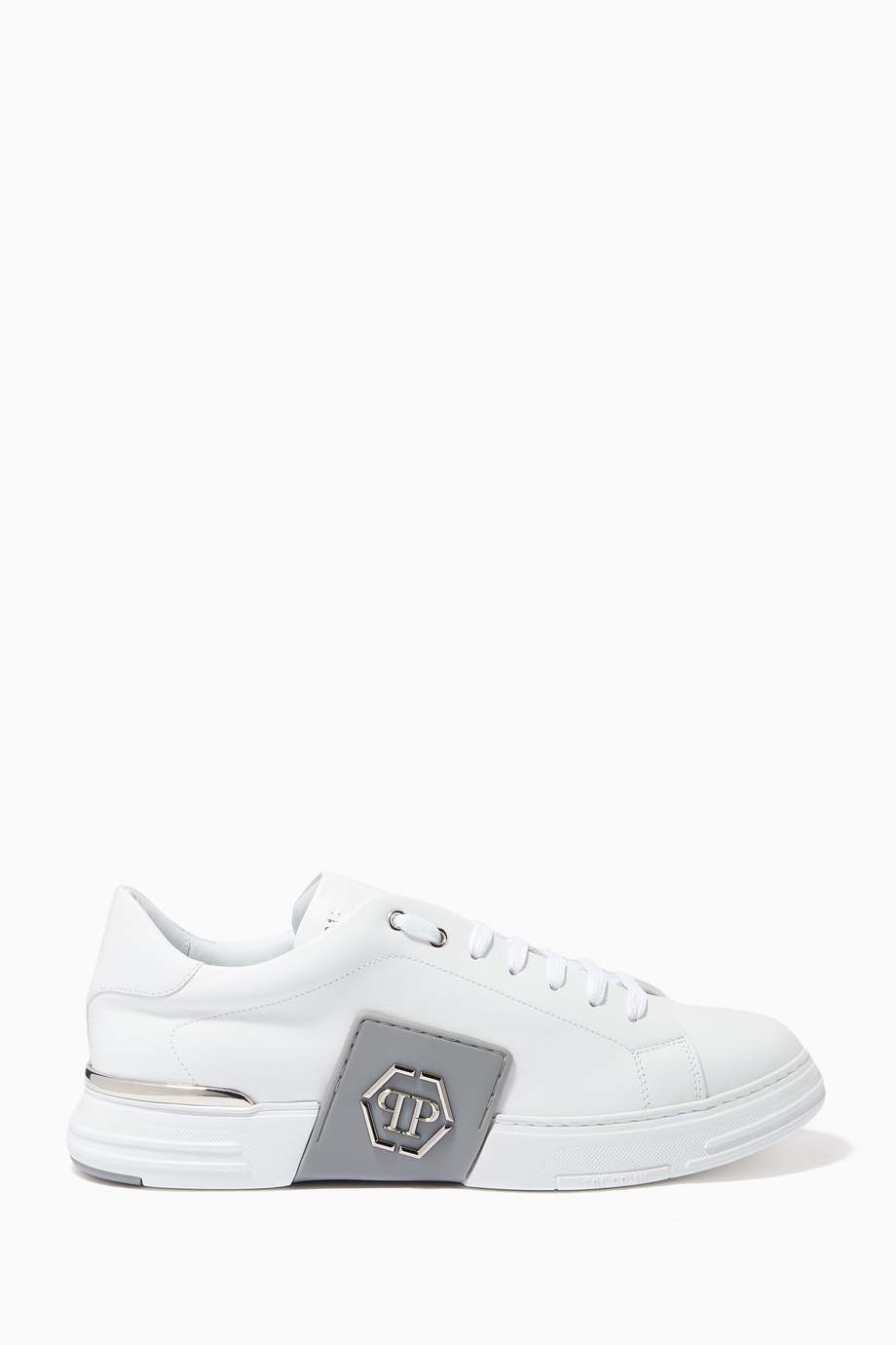 Shop Philipp Plein White Phantom Kicks Sneakers in Leather for Men ...