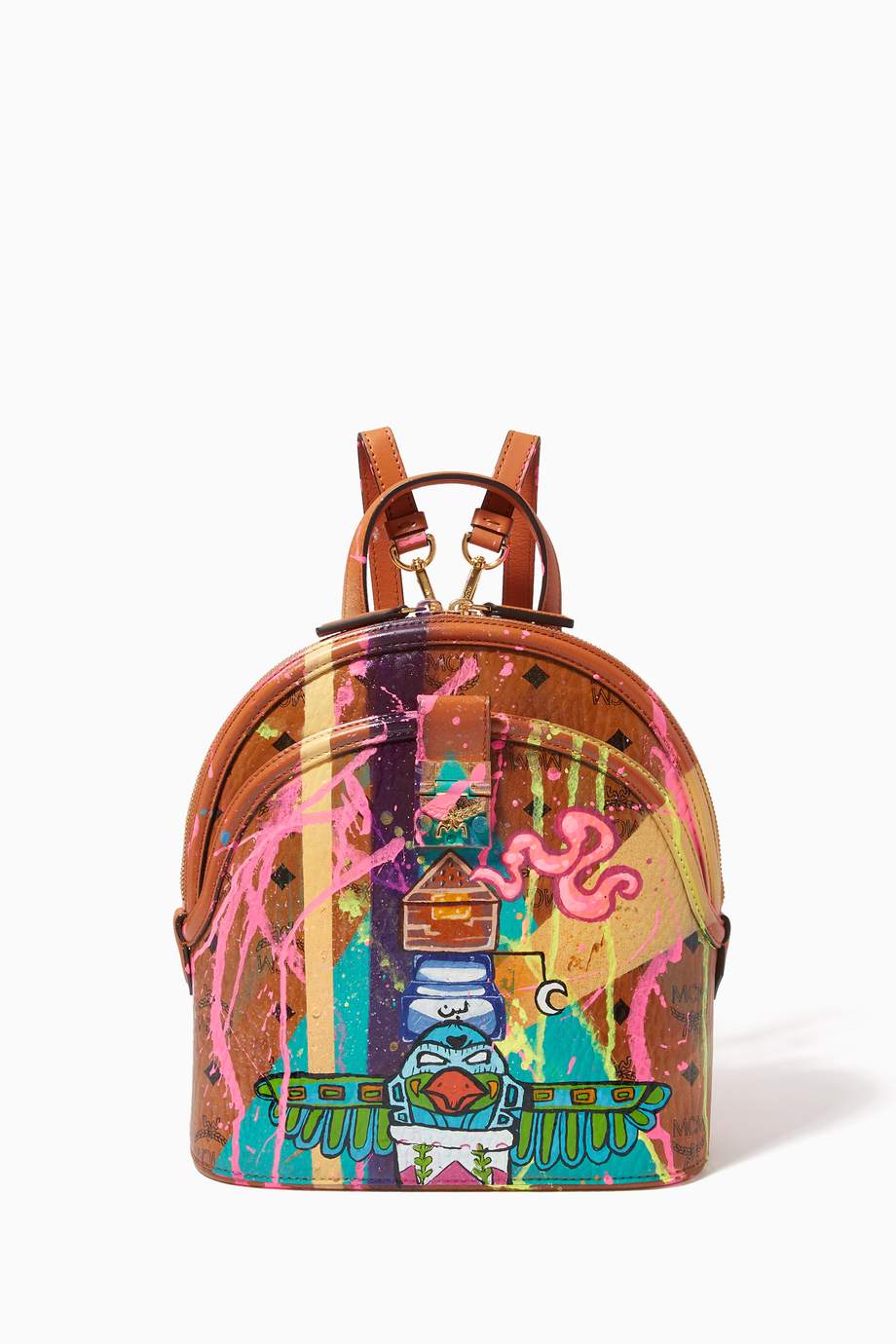 Shop Mcm Brown X Hanan Kamal Small Anna Backpack In Visetos For Women Ounass Oman