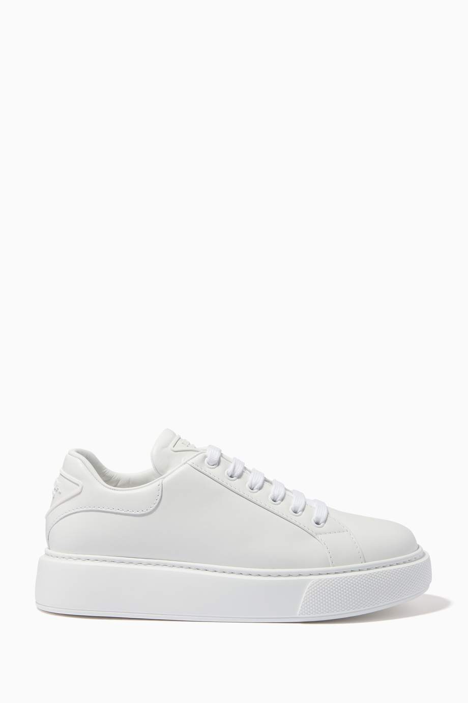 Shop Prada White Triangle Logo Sneakers in Calf Leather for Women ...