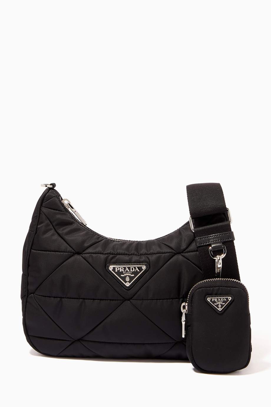 Shop Prada Black Triangle Logo Shoulder Bag in Quilted Padded Nylon for ...