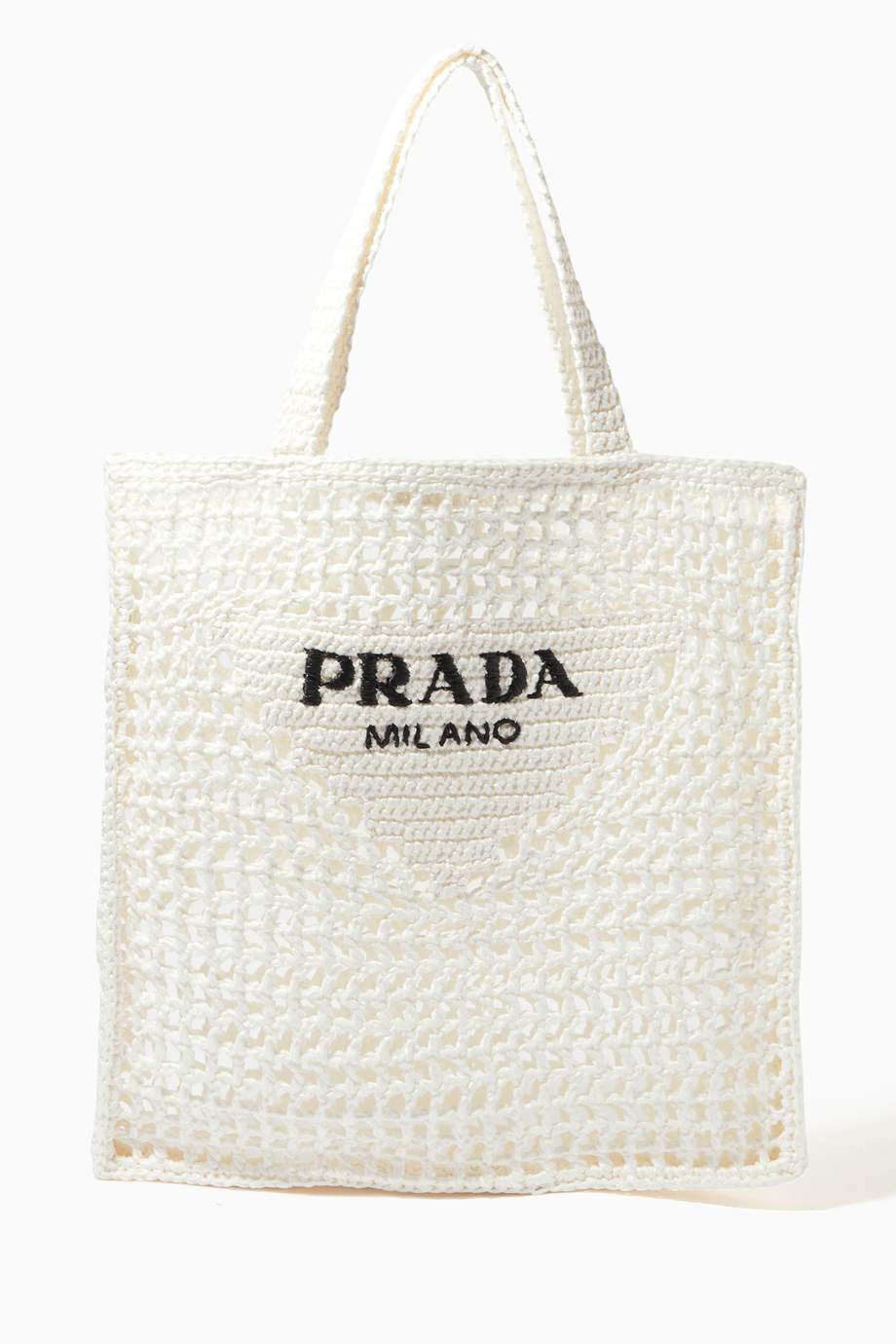 Shop Prada White Logo Tote Bag in Raffia for Women | Ounass UAE