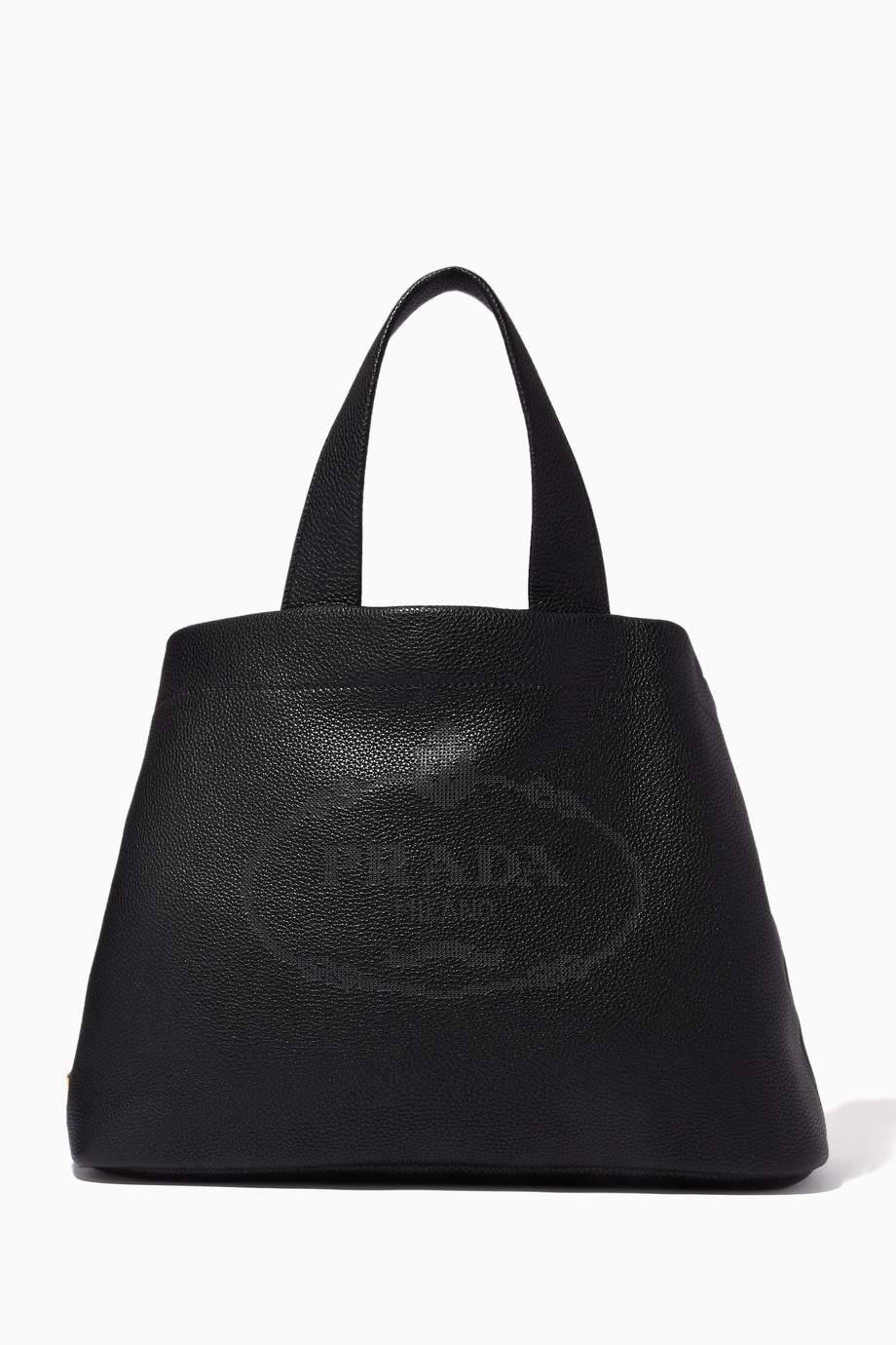 Shop Prada Black Perforated Logo Large Tote Bag in Calf Leather for Women | Ounass UAE