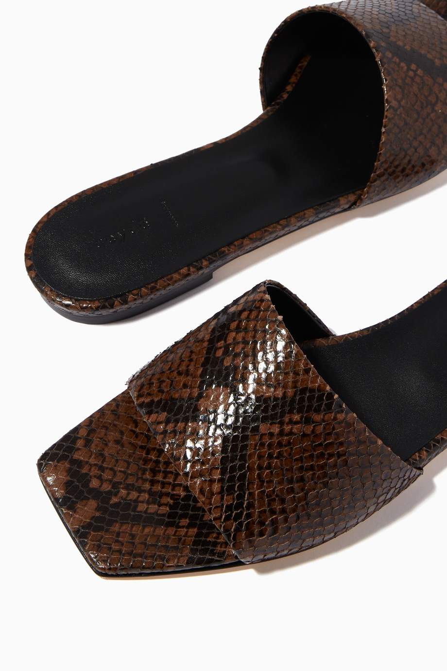 Shop Aeyde Brown Anna Flat Sandals in Python Print Calf Leather for ...
