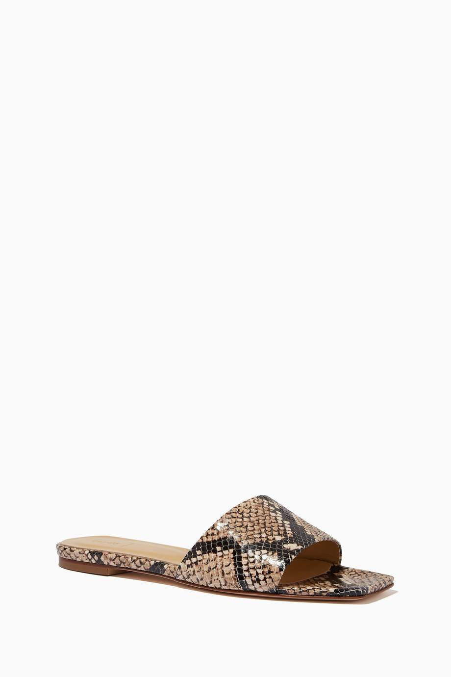 Shop Aeyde Neutral Anna Flat Sandals in Python Print Calf Leather for ...