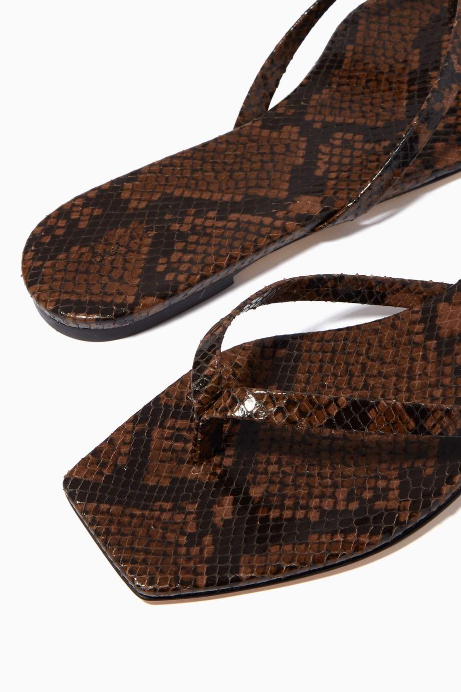 Shop Aeyde Brown Renee Flat Sandals in Python Print Goat Leather for ...