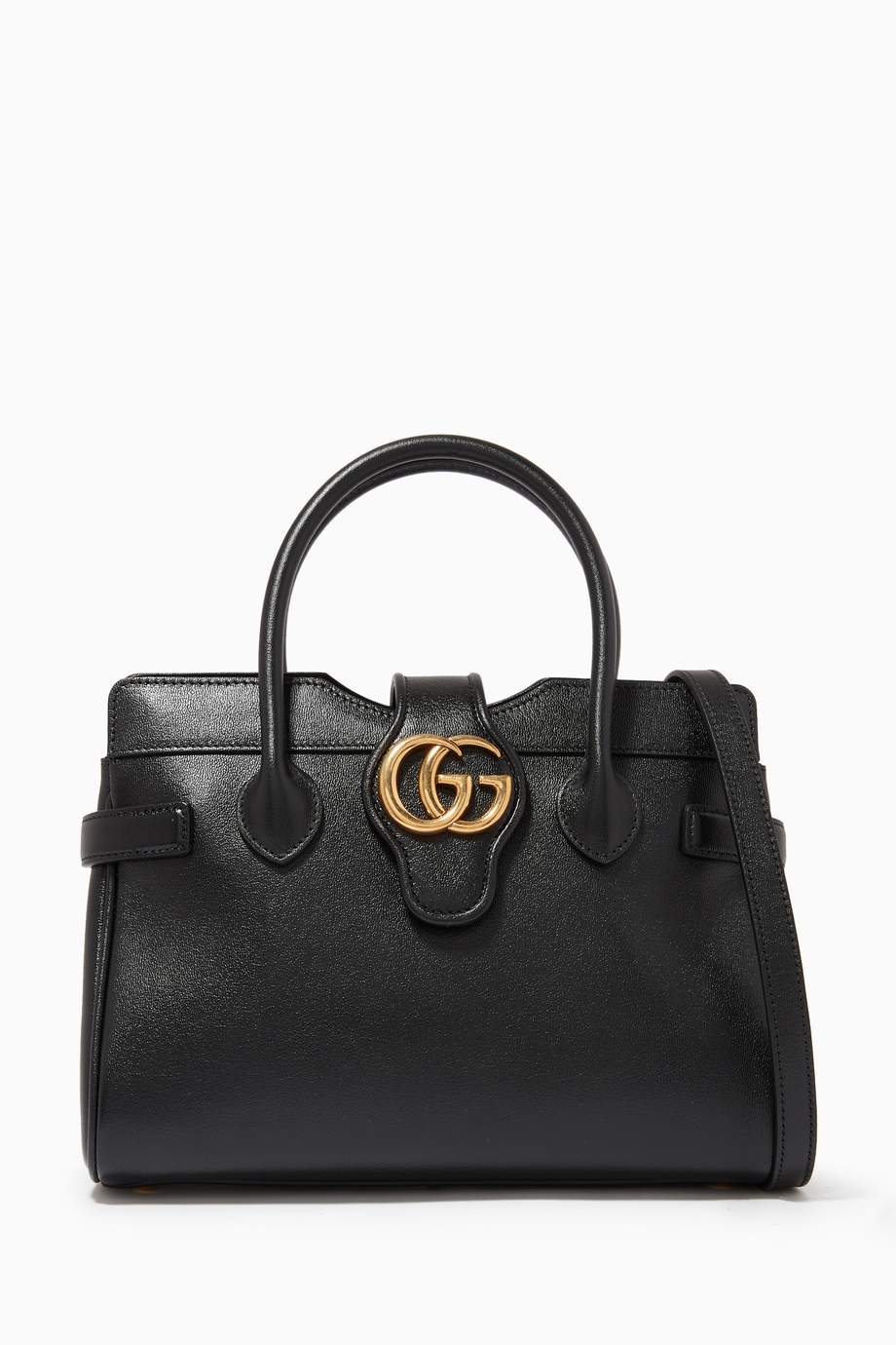 Shop Gucci Black Small Dahlia Top Handle Bag with Double G in Leather for Women | Ounass UAE