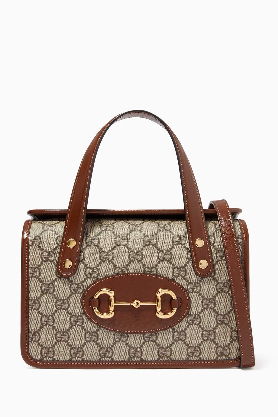 Shop Gucci Brown Mini Gucci 1955 Horsebit Top Handle Bag in GG Supreme