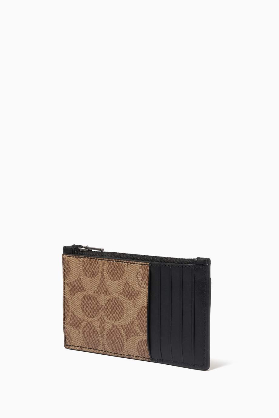 Shop Coach Brown Zip Card Case in Signature Canvas for Men Ounass UAE