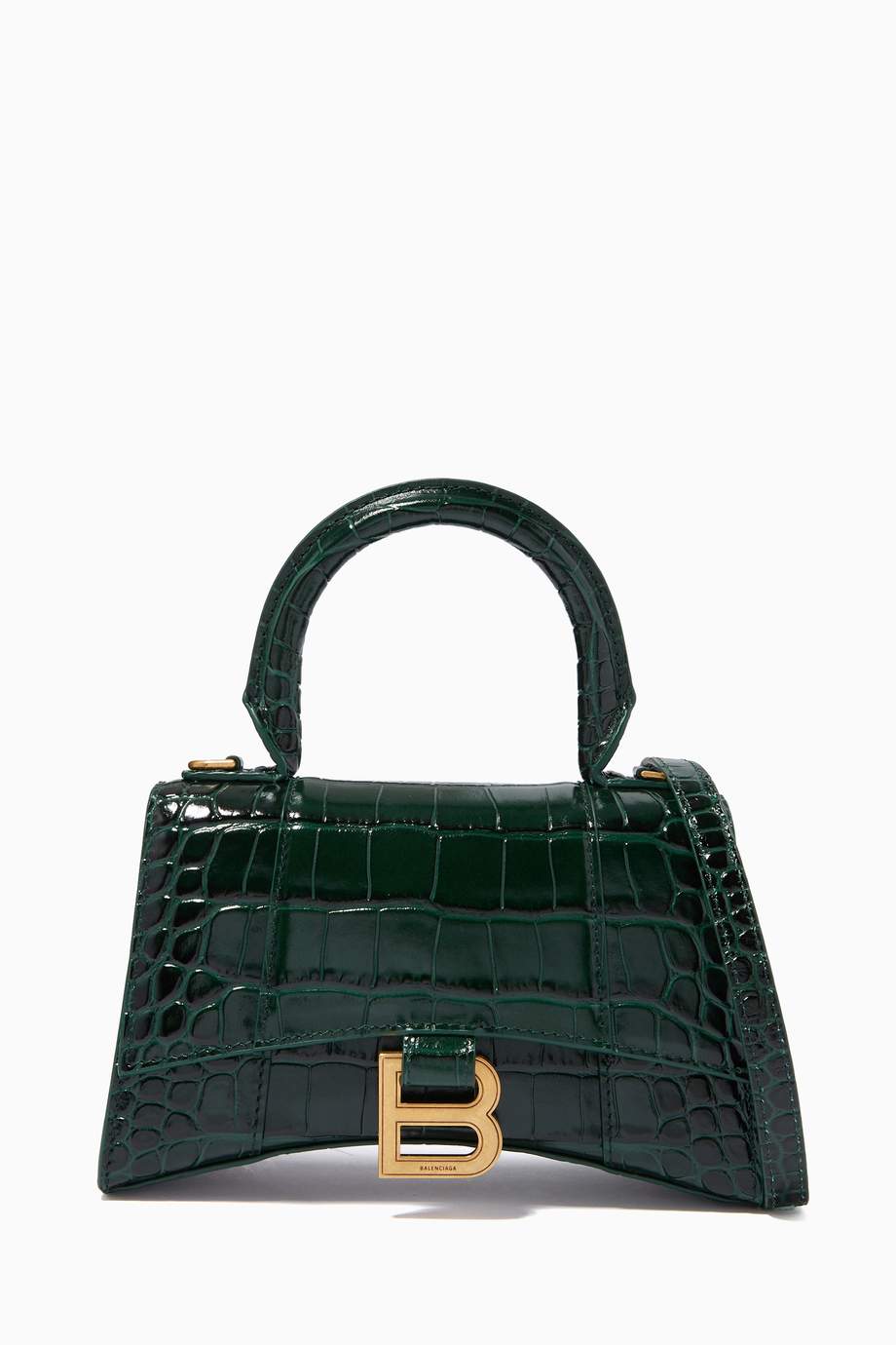 Shop Balenciaga Green Hourglass XS Top Handle Bag in Shiny Crocodile ...