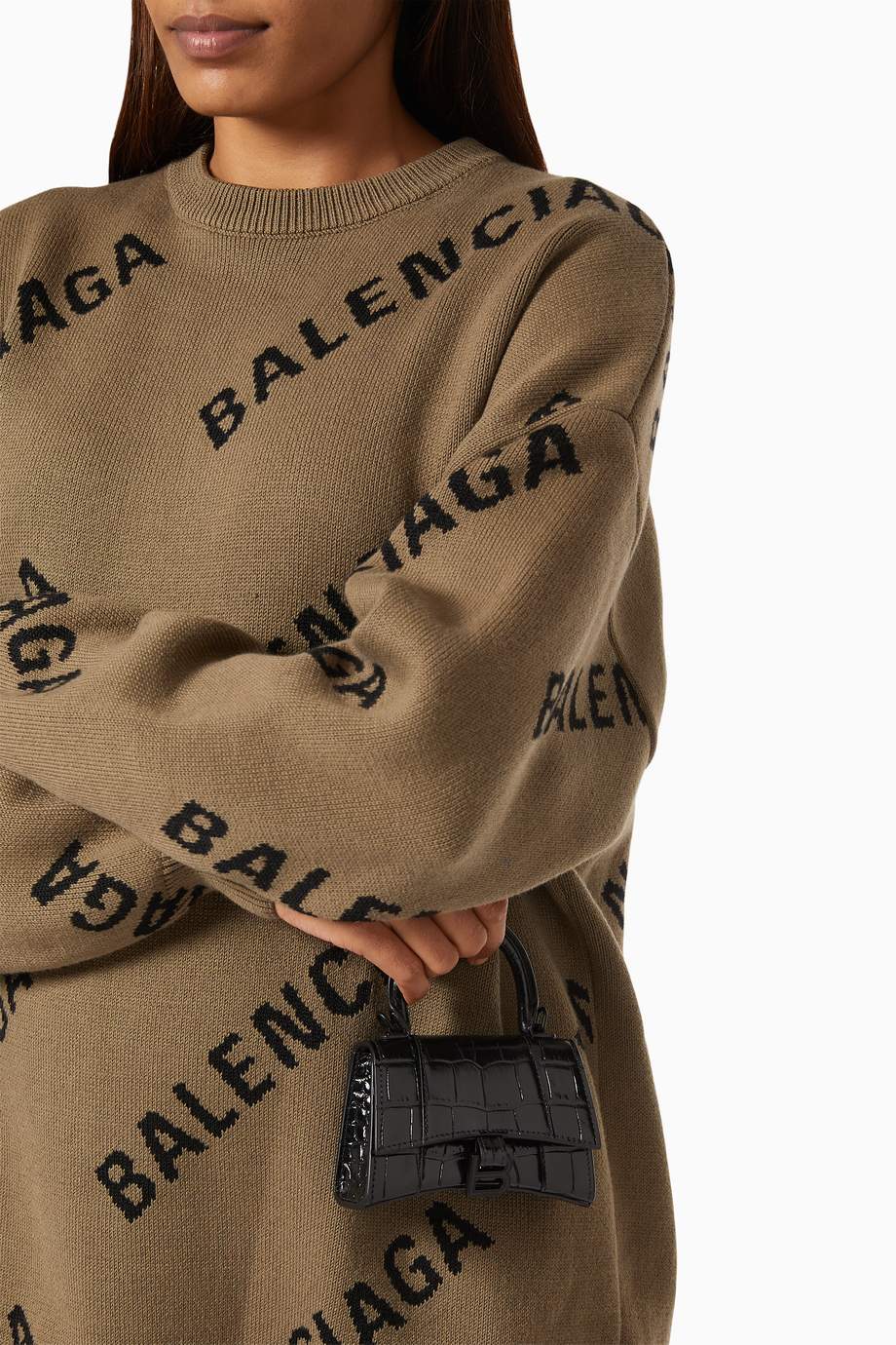 Shop Balenciaga Black Hourglass Nano Top Handle Bag on Chain in Shiny ...