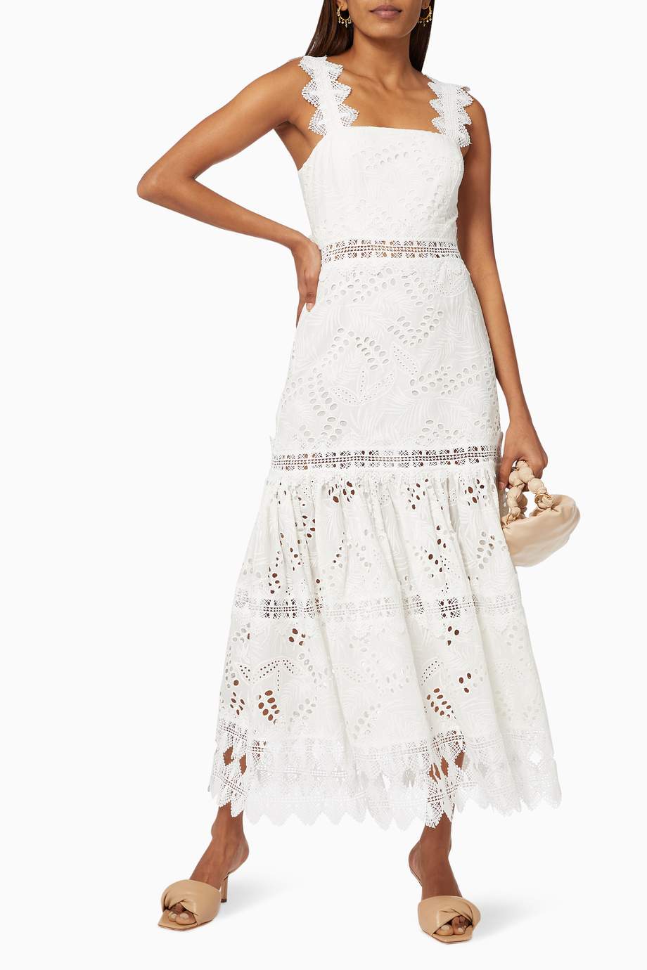 Shop Waimari White Sireneuse Esmeralda Dress in Eyelet Cotton for Women ...