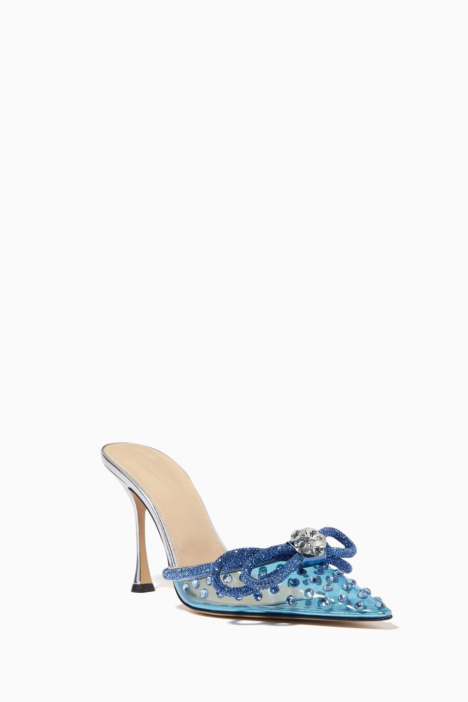 Shop Mach&Mach Blue Double Crystal Bow Pumps in Crystalized PVC for ...