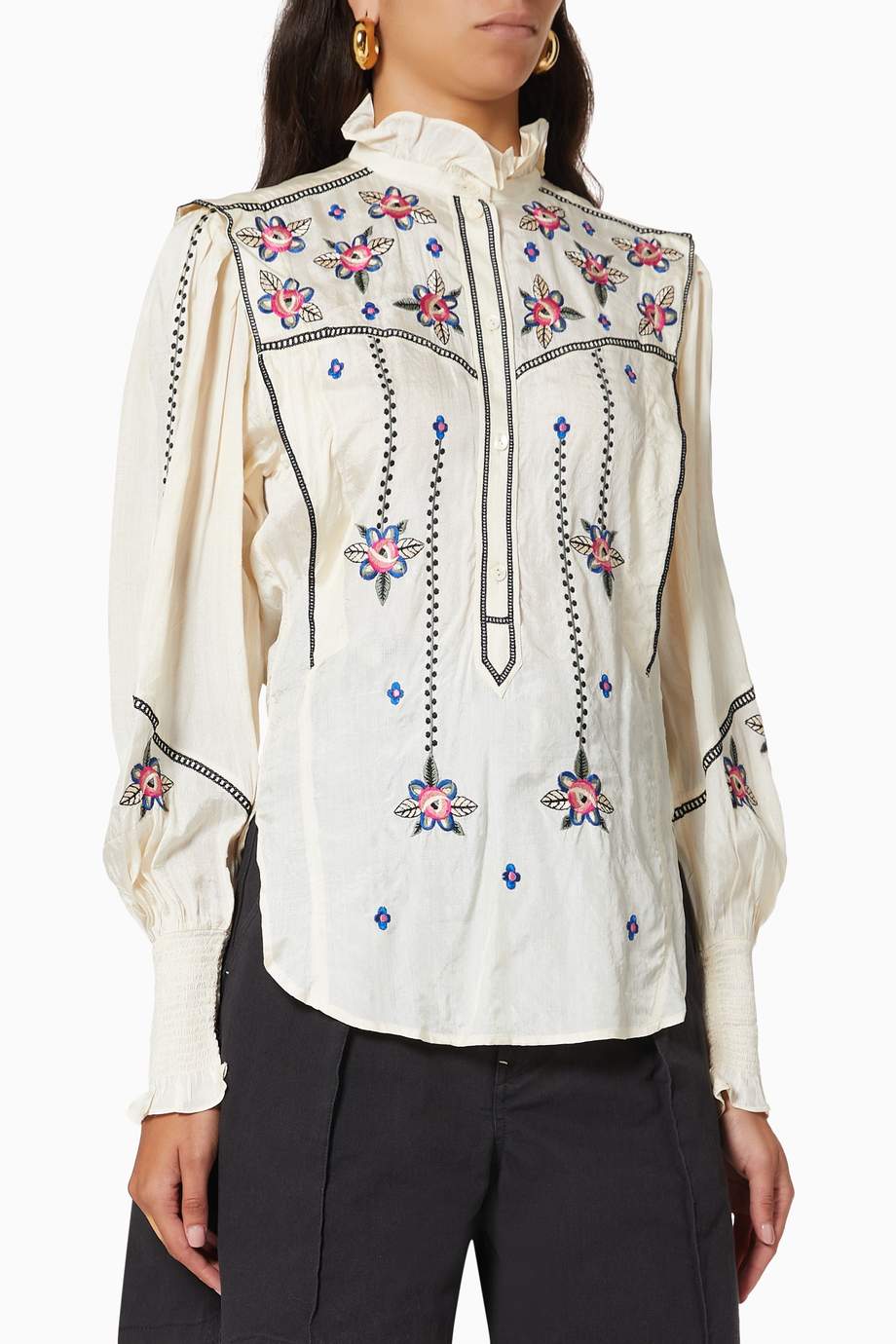 Shop Isabel Marant Neutral Ciska Embroidered Blouse in Silk for Women ...