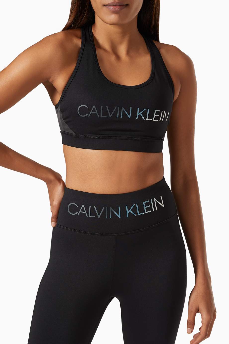 Shop Calvin Klein Performance Black CK Medium Impact Sports Bra in