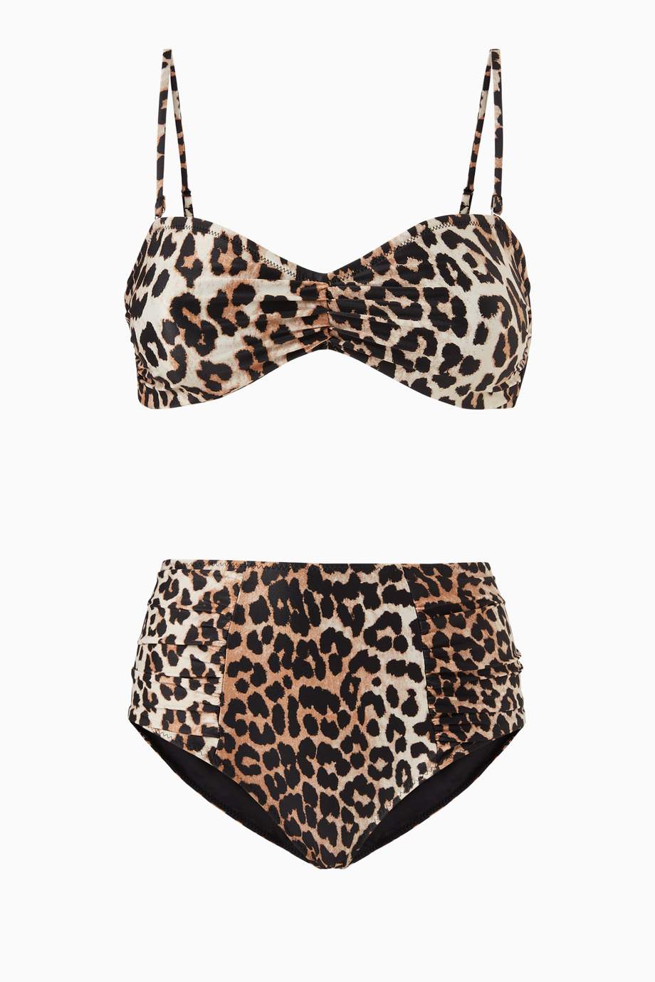 Shop Ganni Brown Leopard Print Bikini Top in Recycled Polyester for ...