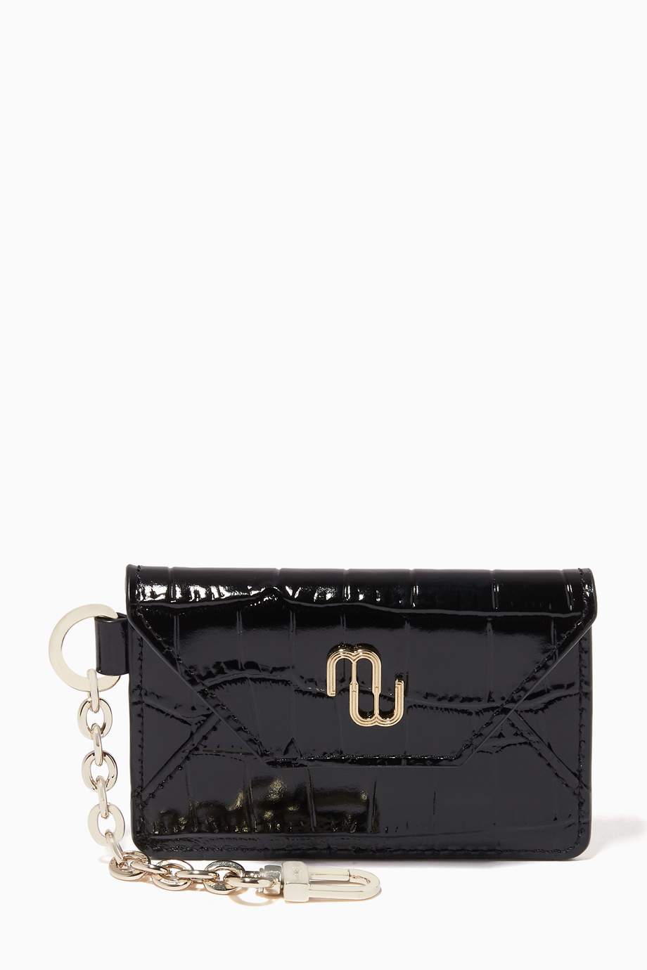 Shop Maje Black Card Holder in Croc-effect Embossed Leather for Women ...