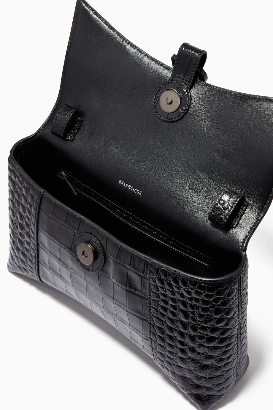 Shop Balenciaga Black Downtown XS Shoulder Bag in Crocodile Embossed