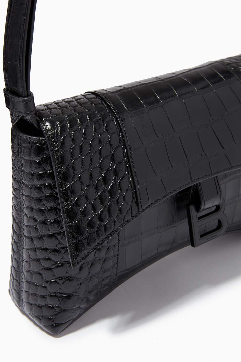 Shop Balenciaga Black Downtown XS Shoulder Bag in Crocodile Embossed