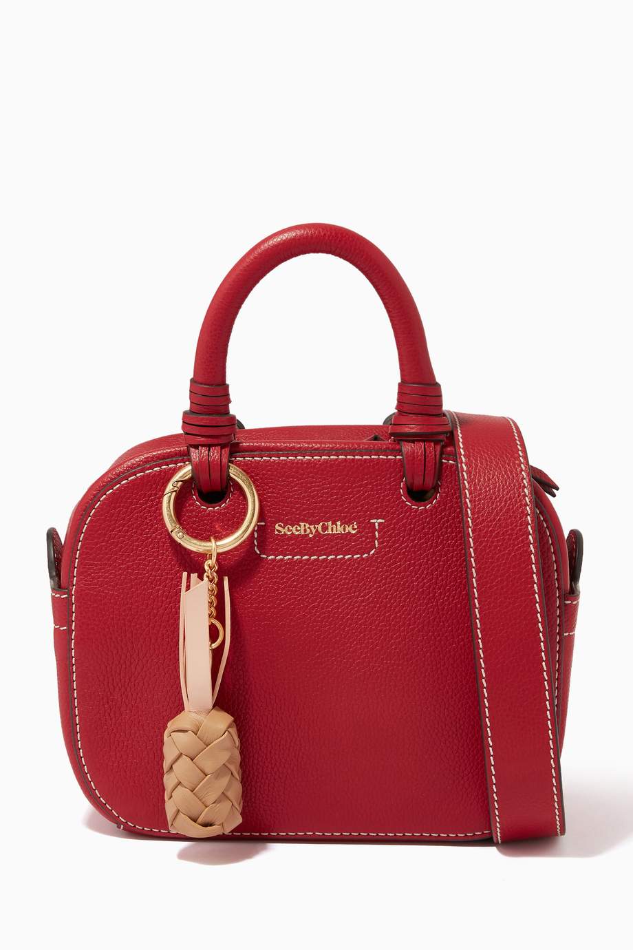 Shop See By Chloé Red Small Cecliya Bowling Bag in Grainy Leather for Women | Ounass UAE