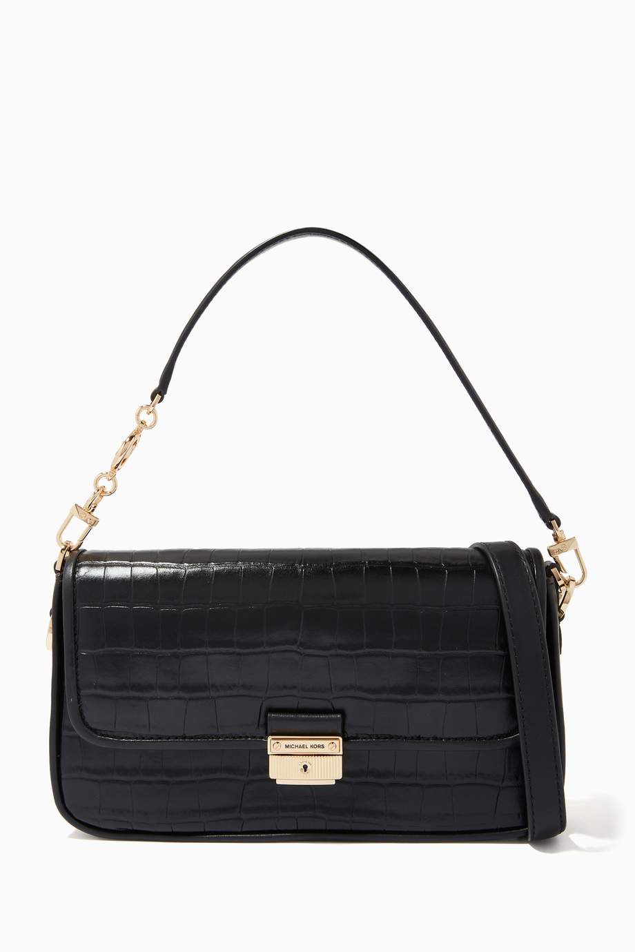 Shop Michael Kors Black Small Bradshaw Shoulder Bag in Croc-embossed Leather for Women | Ounass UAE