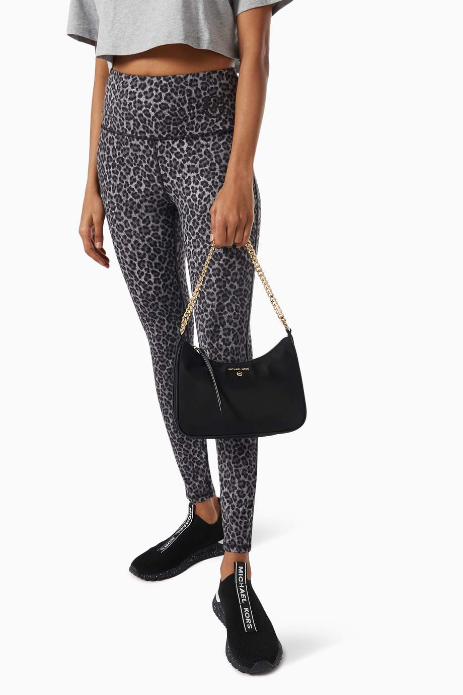 Shop Michael Kors Black Medium Jet Set Crossbody Bag in Nylon Gabardine