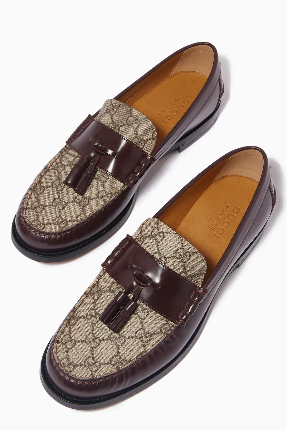 GG Men's Tassel Loafer Brown Cowhide Canvas 548740