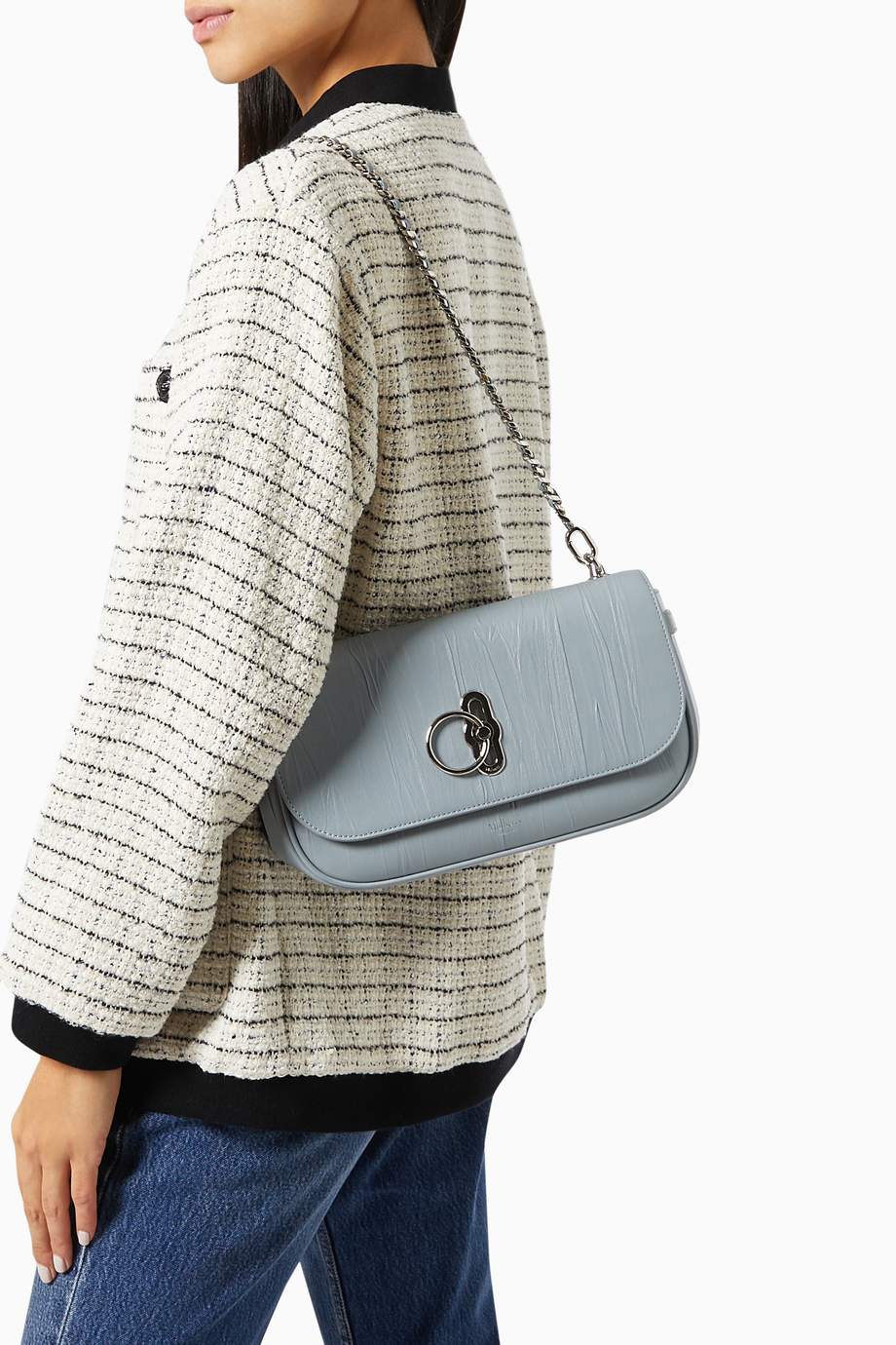 Shop Mulberry Blue East West Amberley Bag in Crinkled Leather for Women