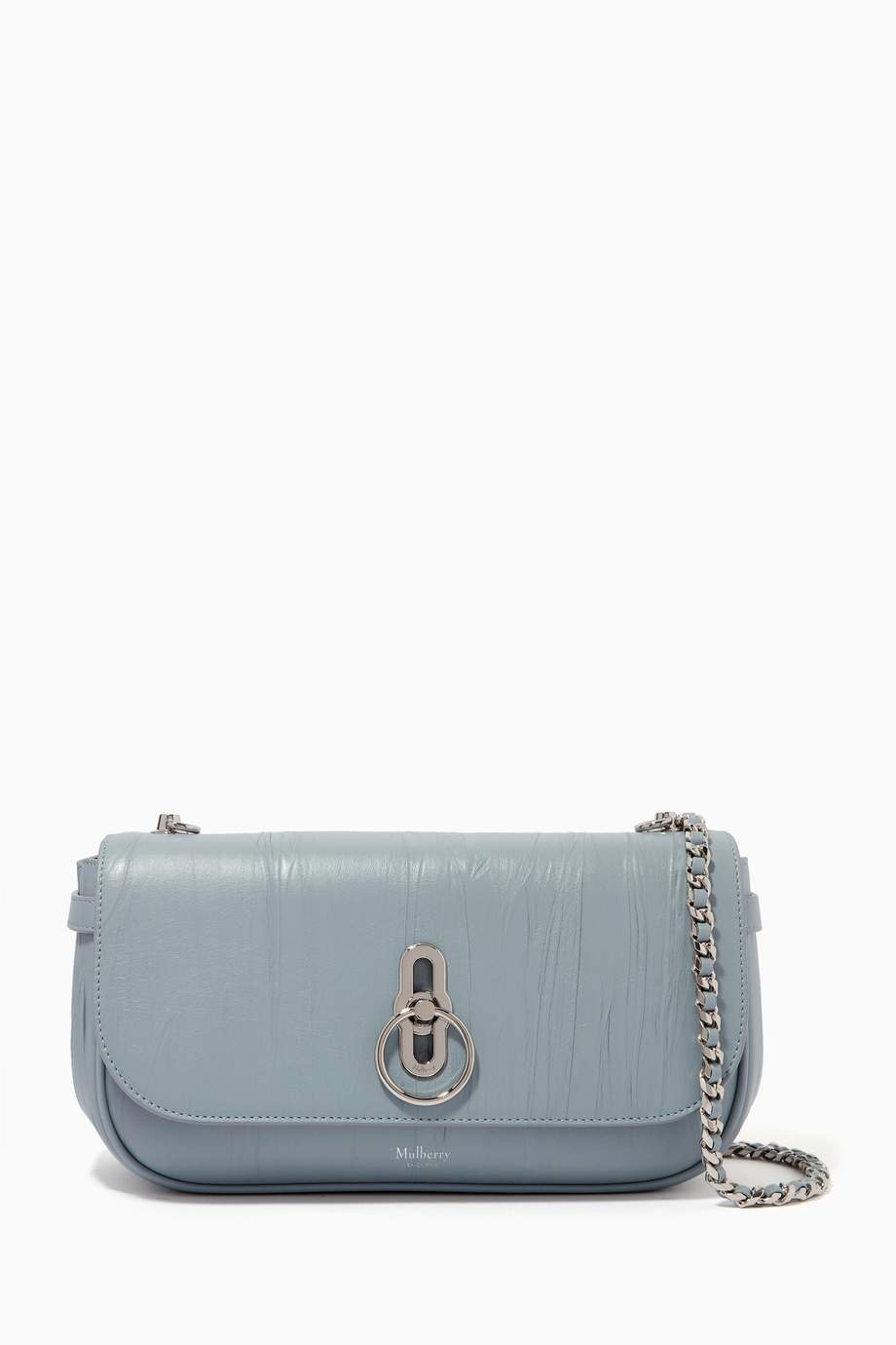 Shop Mulberry Blue East West Amberley Bag in Crinkled Leather for Women