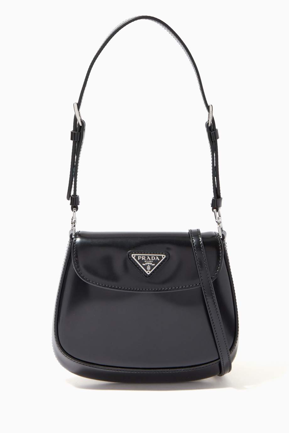 Shop Prada Black Triangle Logo Cleo Mini Bag in Brushed Leather for Women | Ounass UAE