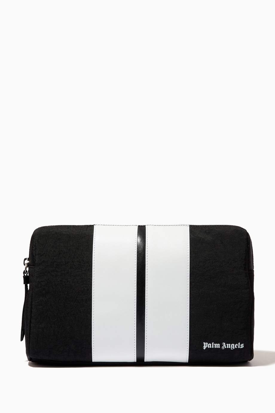 Shop Palm Angels Black Classic Track Stripe Wash Bag in Nylon for 