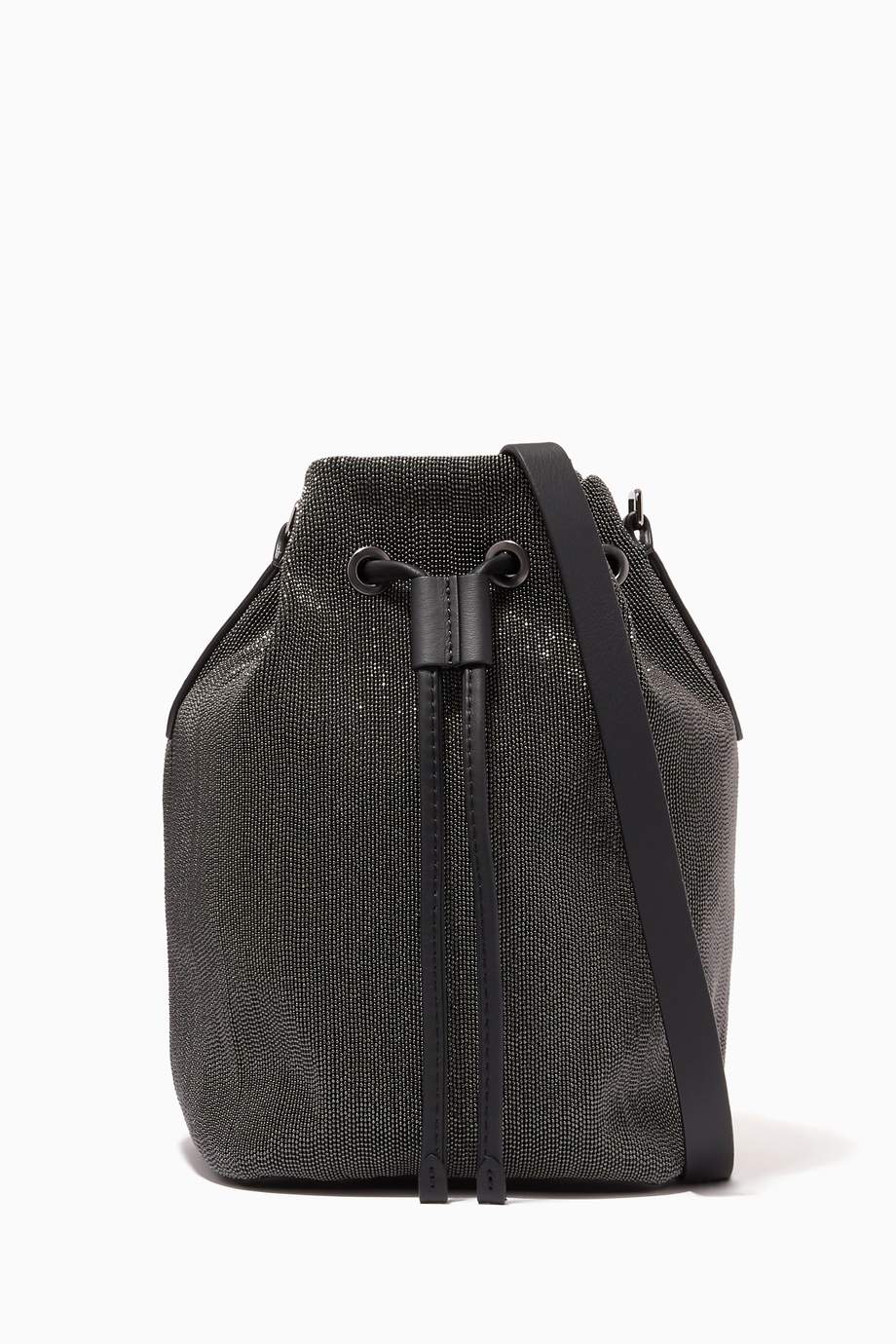Shop Brunello Cucinelli Grey Soft Bucket Bag In Monili Beads For Women Ounass