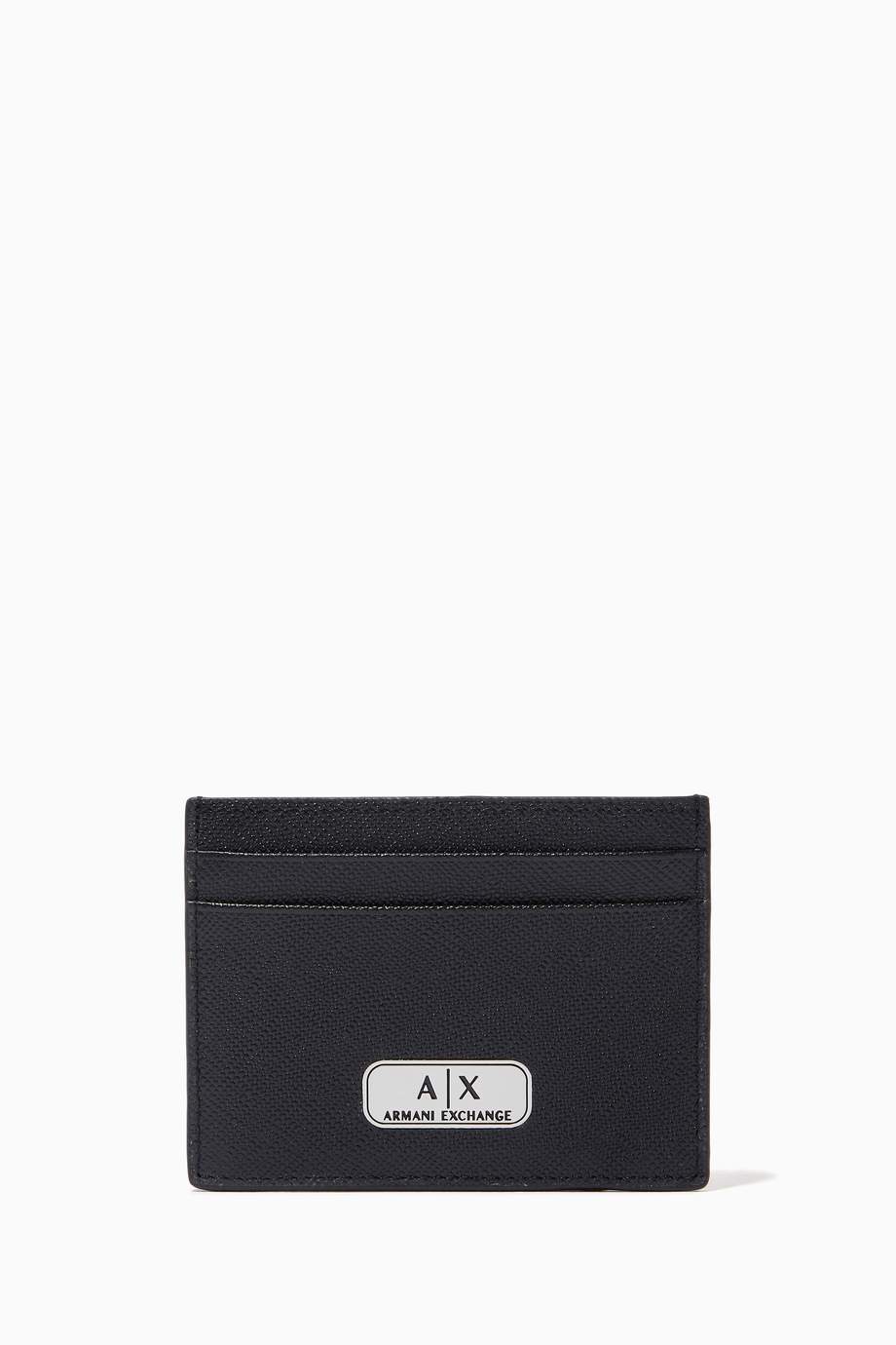 Shop Armani Exchange Black AX Metal Logo Card Holder in Leather for Men